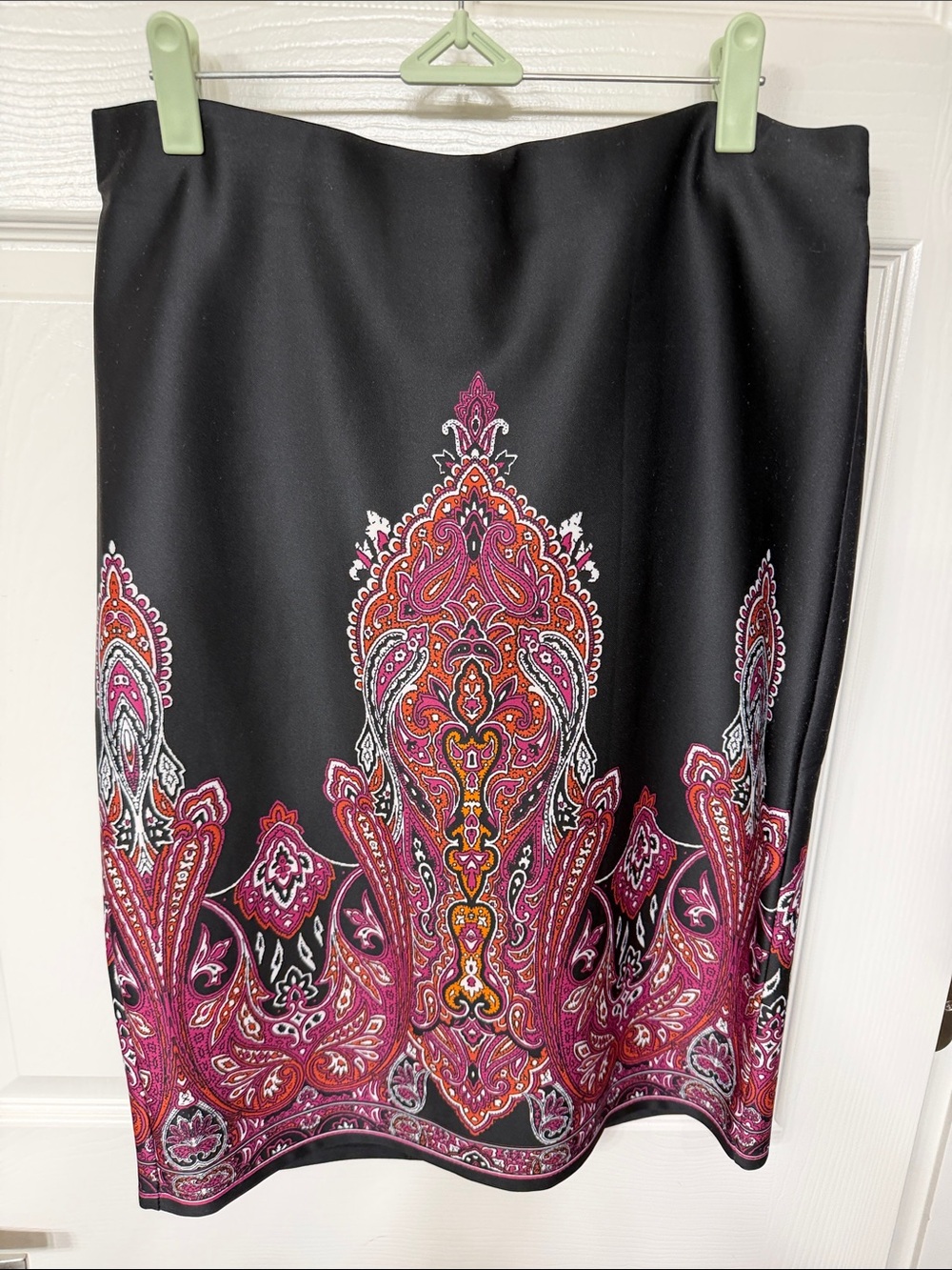 Black Pencil Skirt with Pink & Orange Paisley Border